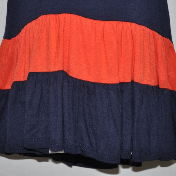 Toddler Girl's Navy Orange Ruffle Dress 2T 3T 4T - Picture 3 of 8